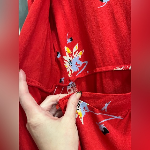 Free People Medium On My Side Floral Red V-Neck Wrap Dress - Picture 12 of 16